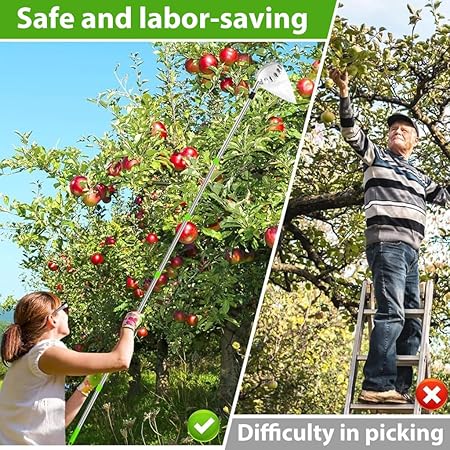 Fruit Plucker with Extendable Alloy Steel Telescopic Pole and Catching Net