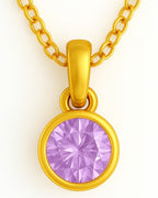 Pink tourmaline birthstone pendant hanging from a gold plated chain