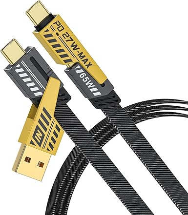 A 1-metre 4-in-1 flat braided USB cable with multiple charging connectors