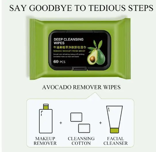 Avocado Makeup Remover Wipes, 60 Pcs