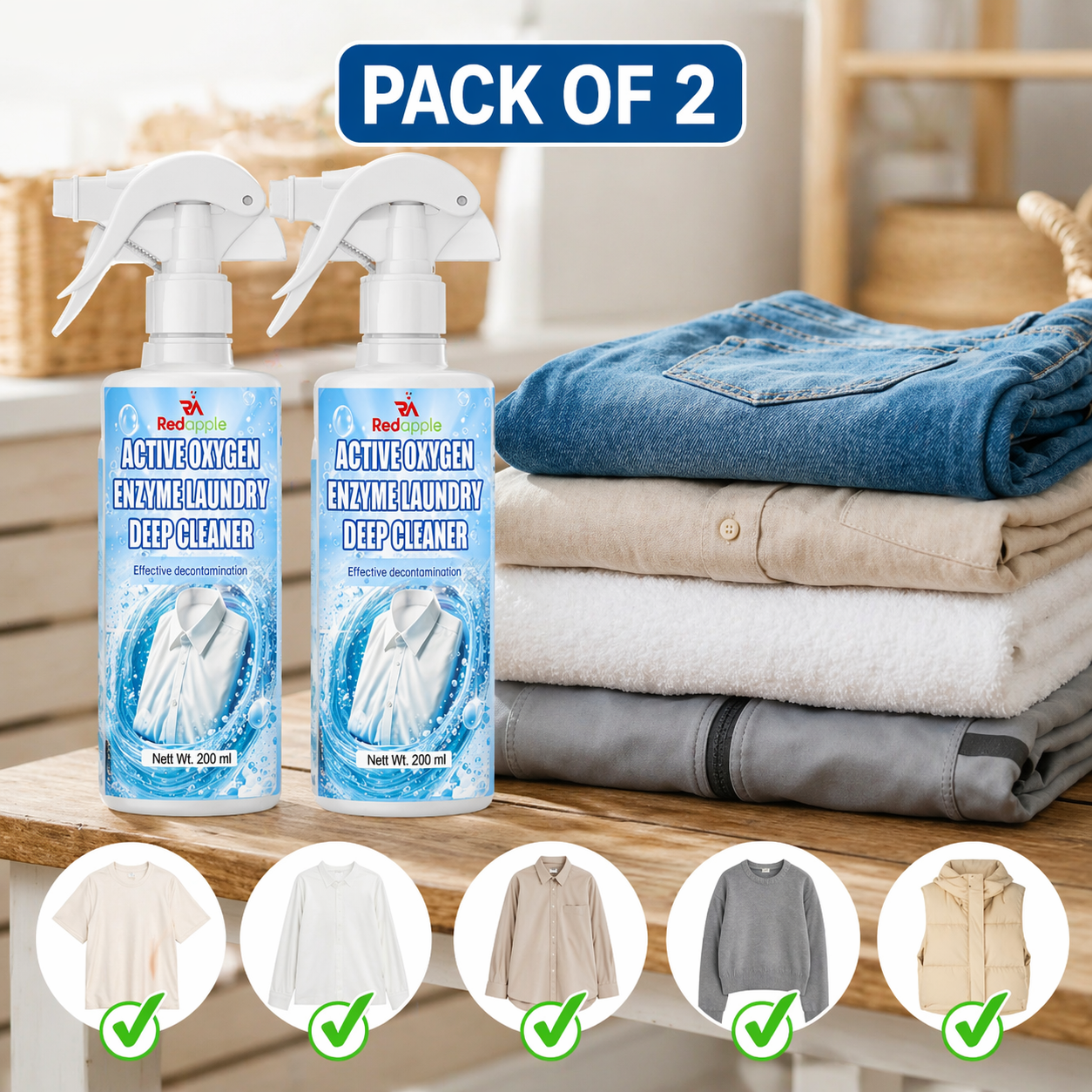 Two 200ml bottles of Oxyzen enzyme laundry cleaner