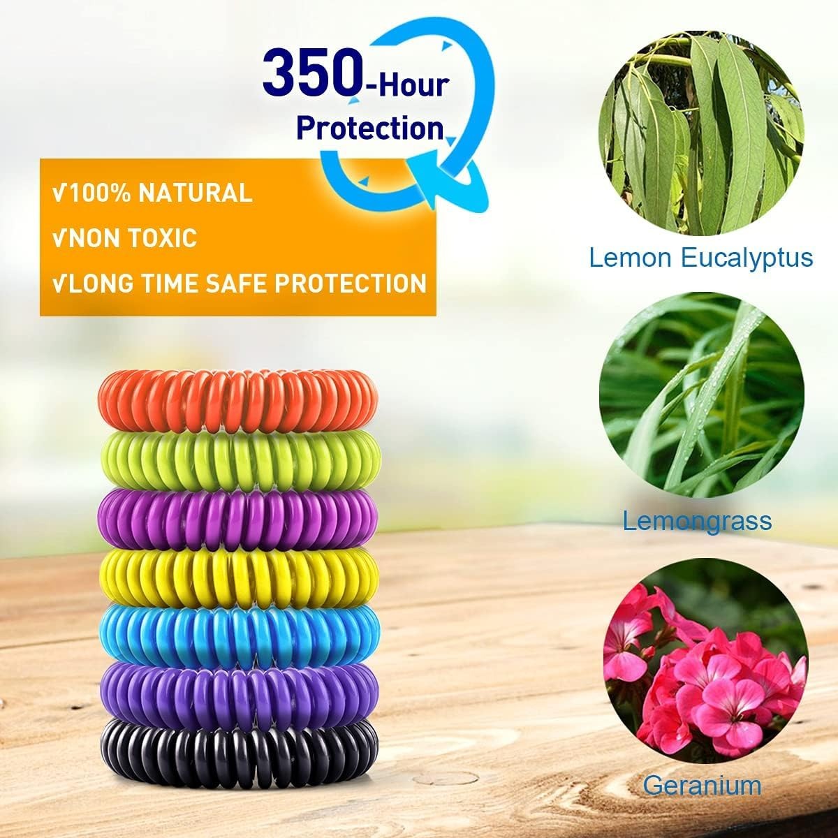 One stretchy waterproof mosquito repellent bracelet in a random colour