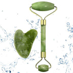 Natural Himalayan jade roller and matching gua sha stone tool for facial massage