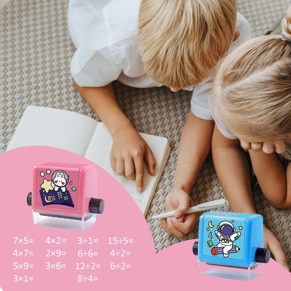 Two Birud plastic roller stamps for multiplication and division math practice