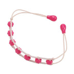 A manual massage roller strap with thermoplastic elastomer rollers and handles for back massage.