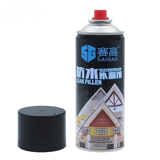 A single canister of waterproof leak sealant repair spray against a neutral background.