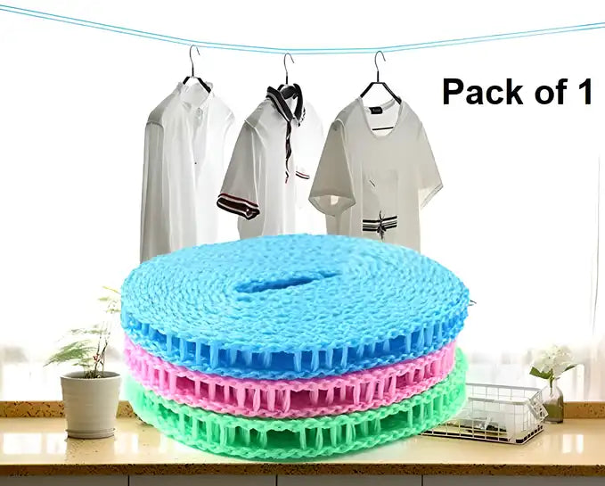 A portable plastic adjustable clothesline designed for travel and camping