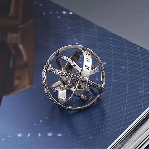 Astronomical Sphere Ball Ring - Foldable Cosmic Finger Ring in Silver