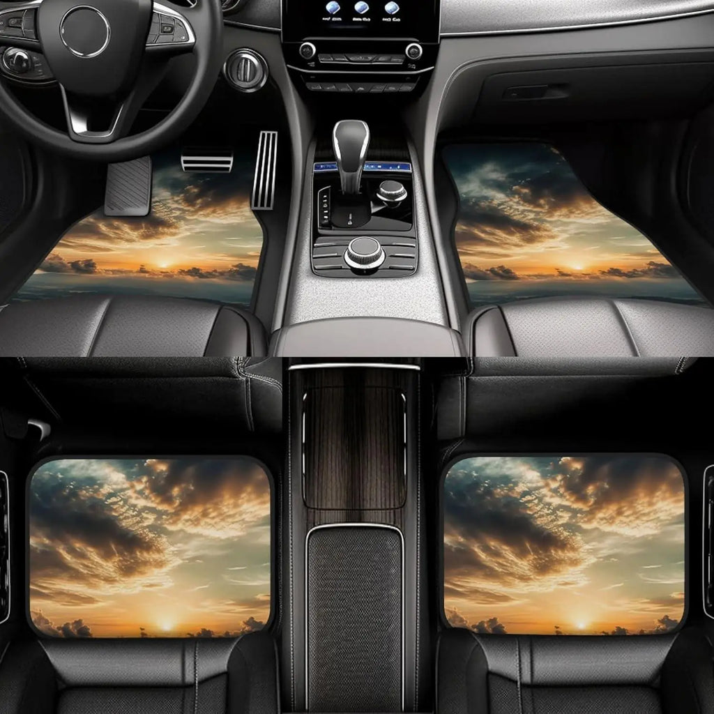 Set of four black car floor mats with 3D print texture
