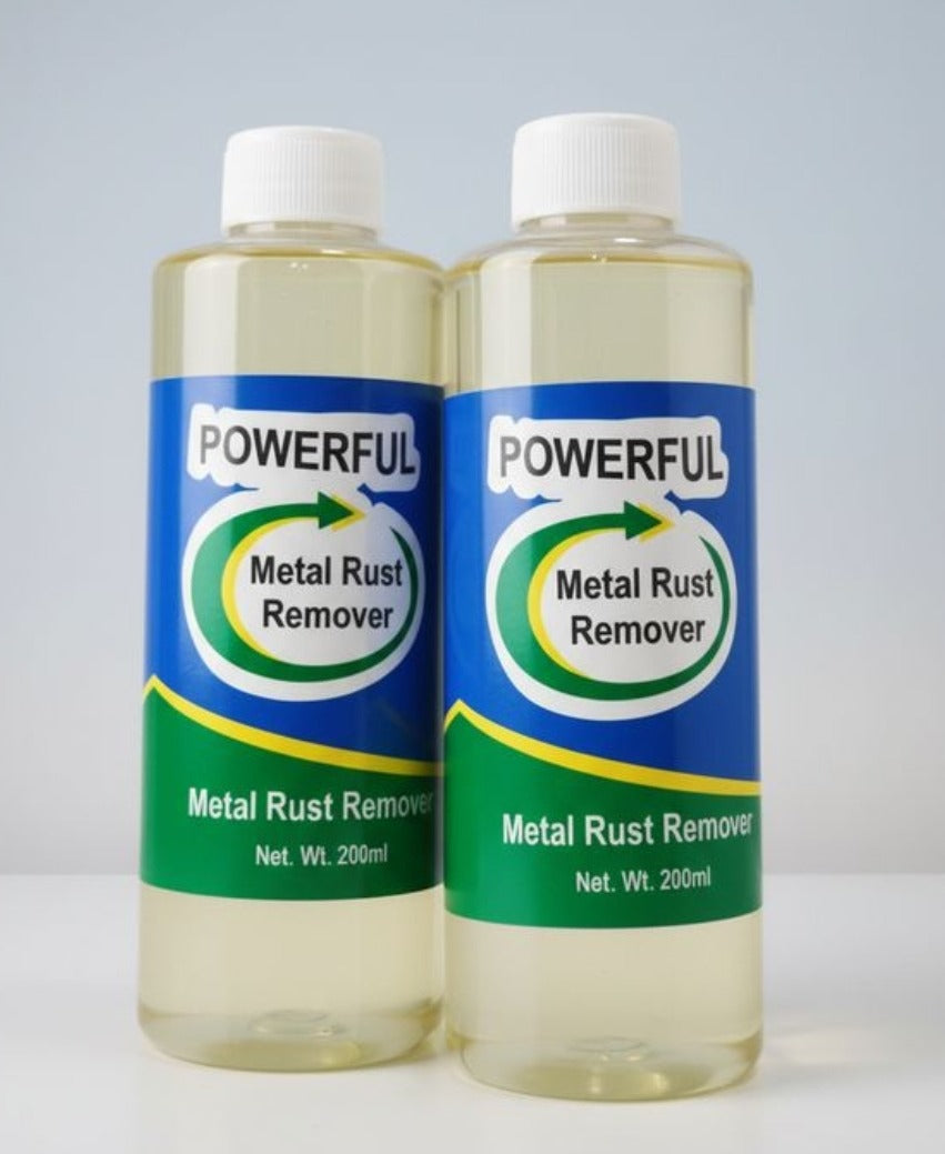Two bottles of Powerful Metal Rust Remover