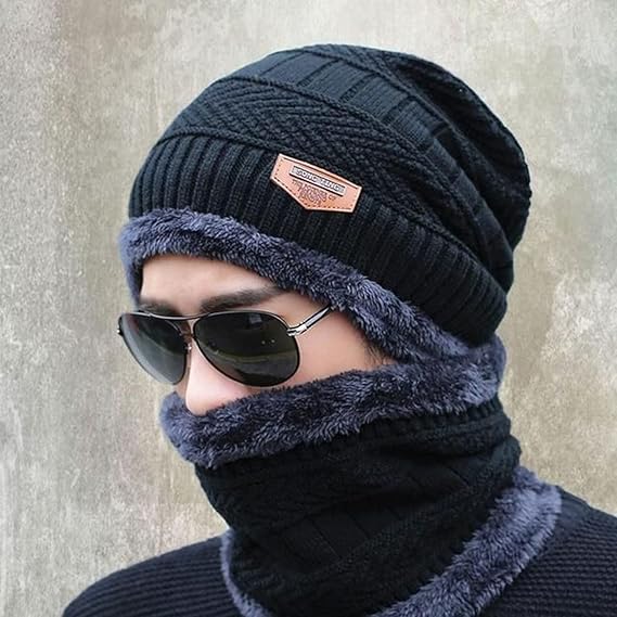 Unisex Woolen Cap and Neck Warmer Scarf Set