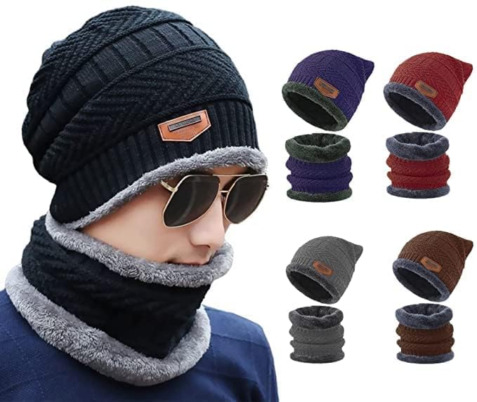 A set consisting of a woolen cap and matching neck warmer scarf