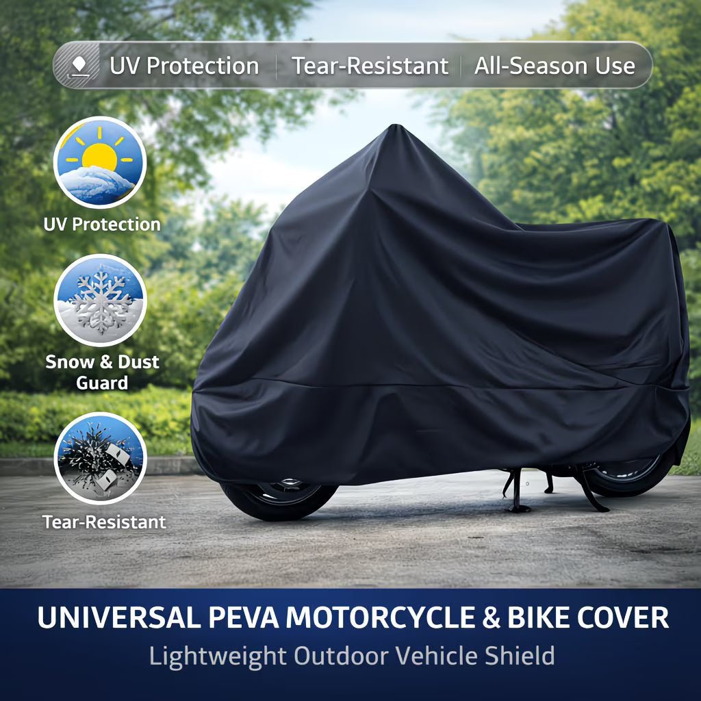 Universal motorcycle cover made of EVA material folded and laid out