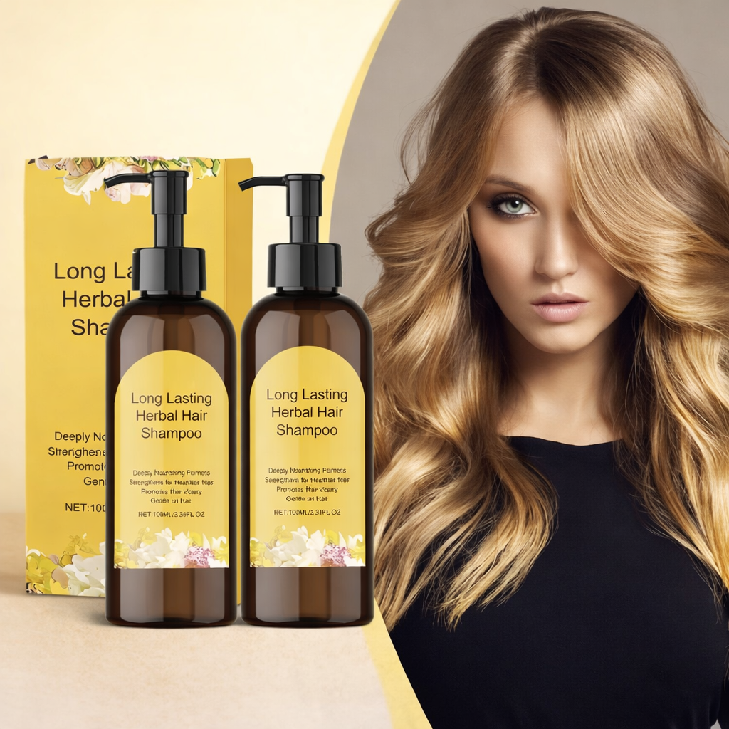 Two bottles of Japanese Long Lasting Hair Dye Shampoo packaging.