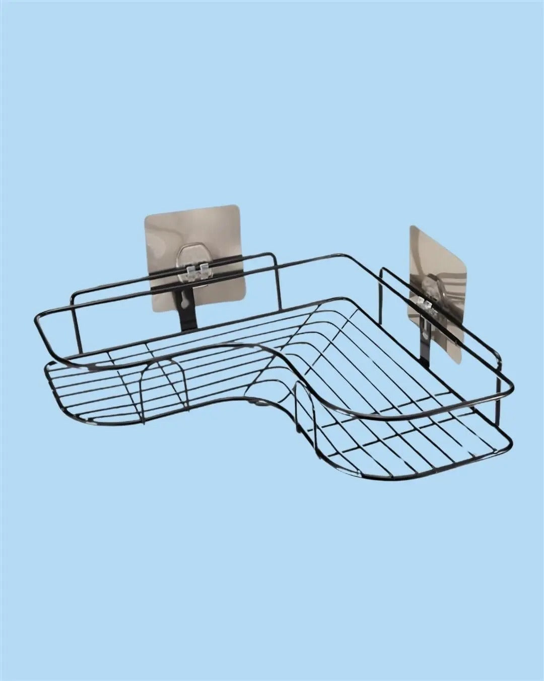 A single metal corner shelf organizer designed for countertop use