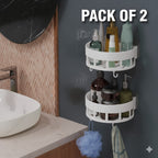 Set of two white plastic bathroom organizer racks for wall mounting