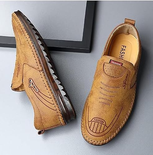 A pair of classic leather slip-on penny loafer moccasins