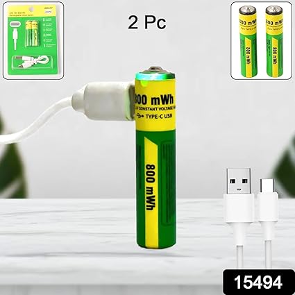 2 Pcs Type C Rechargeable AA Batteries 800mWh