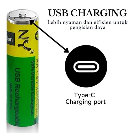 2 Pcs Type C Rechargeable AA Batteries 800mWh
