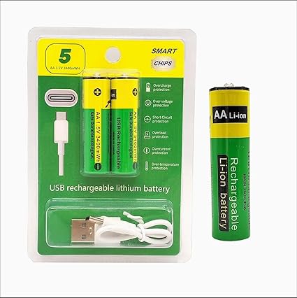 Two Type C rechargeable AA batteries with visible charging ports