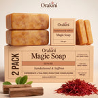 Two bars of Orakini Magic Soap in their retail packaging