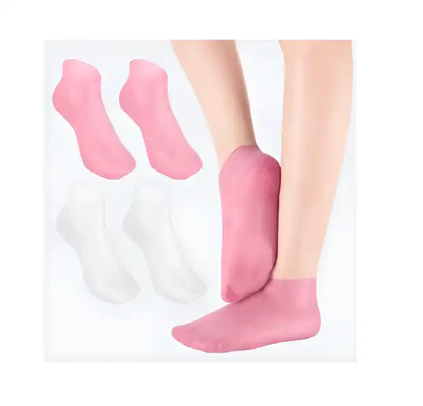 A pair of soft silicone moisturizing socks for dry skin care