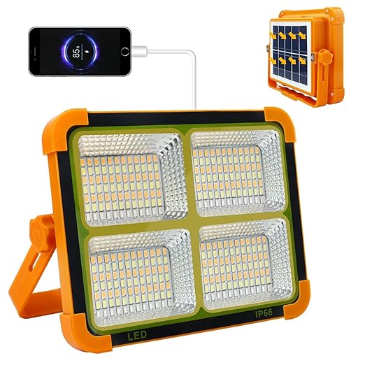 Solar rechargeable LED flood light with integrated power bank function