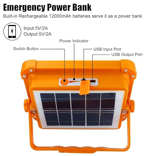 Solar Rechargeable LED Flood Light with Built-in Power Bank
