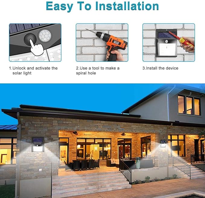 Solar LED Outdoor Wall Light with Motion Sensor for Garden and Pathway