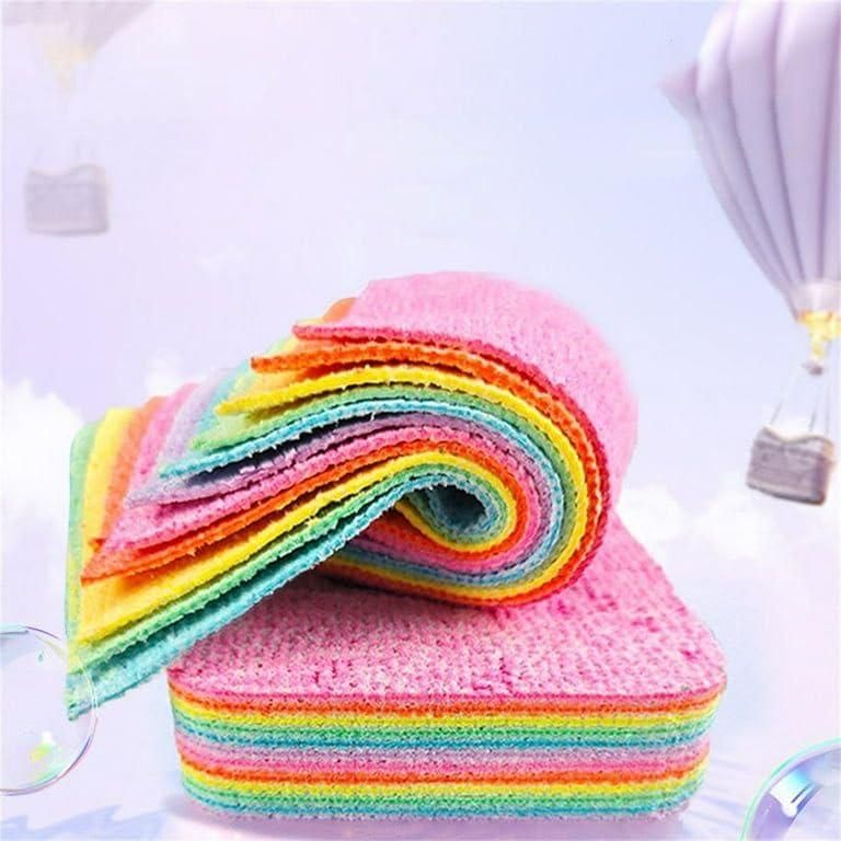 A set of multicoloured rainbow microfiber dish cleaning sponges