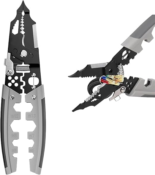 Wire stripper and cutter tool with steel jaws and rubberized handles