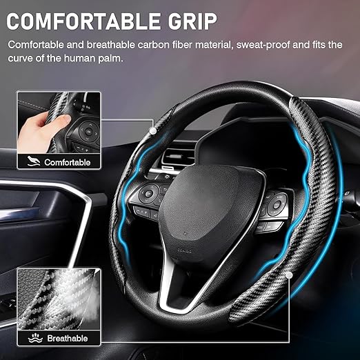 Universal Car Steering Wheel Cover - Carbon Fibre Texture