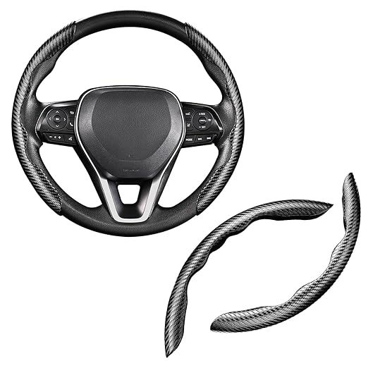 Universal car steering wheel cover with carbon fibre texture finish