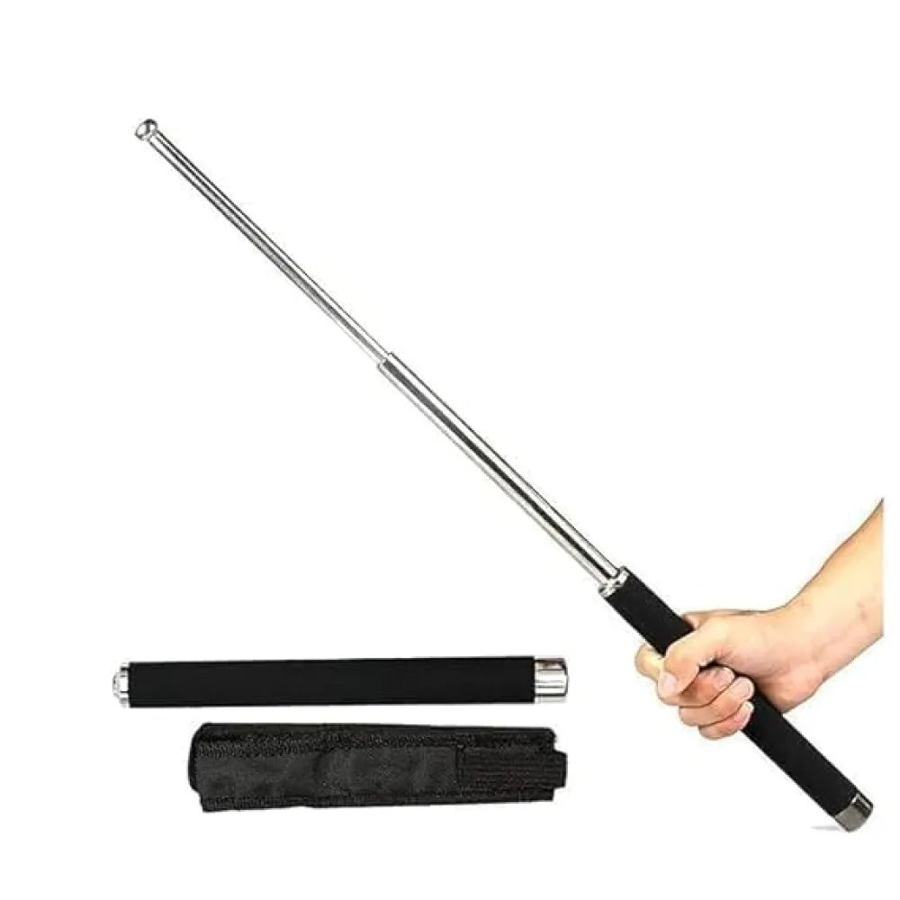 Foldable metal self defence stick shown in its retracted compact form