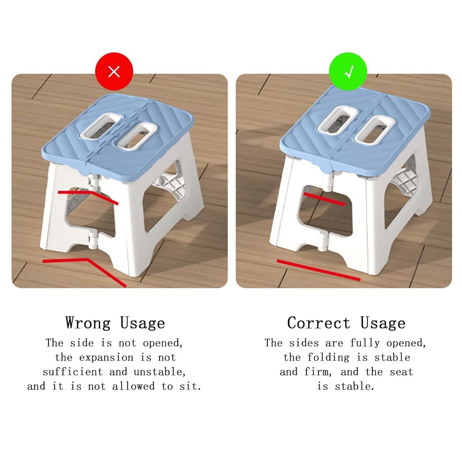 Folding Stool with Portable Handle - Compact Plastic Step Stool