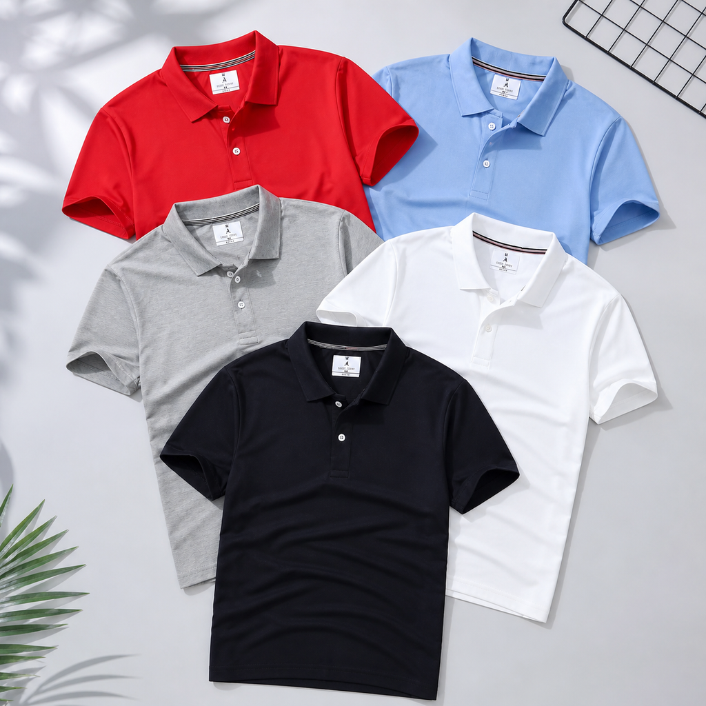 Polo T-shirt Combo Pack of 5 - Red, Black, White, Sky Blue, Grey