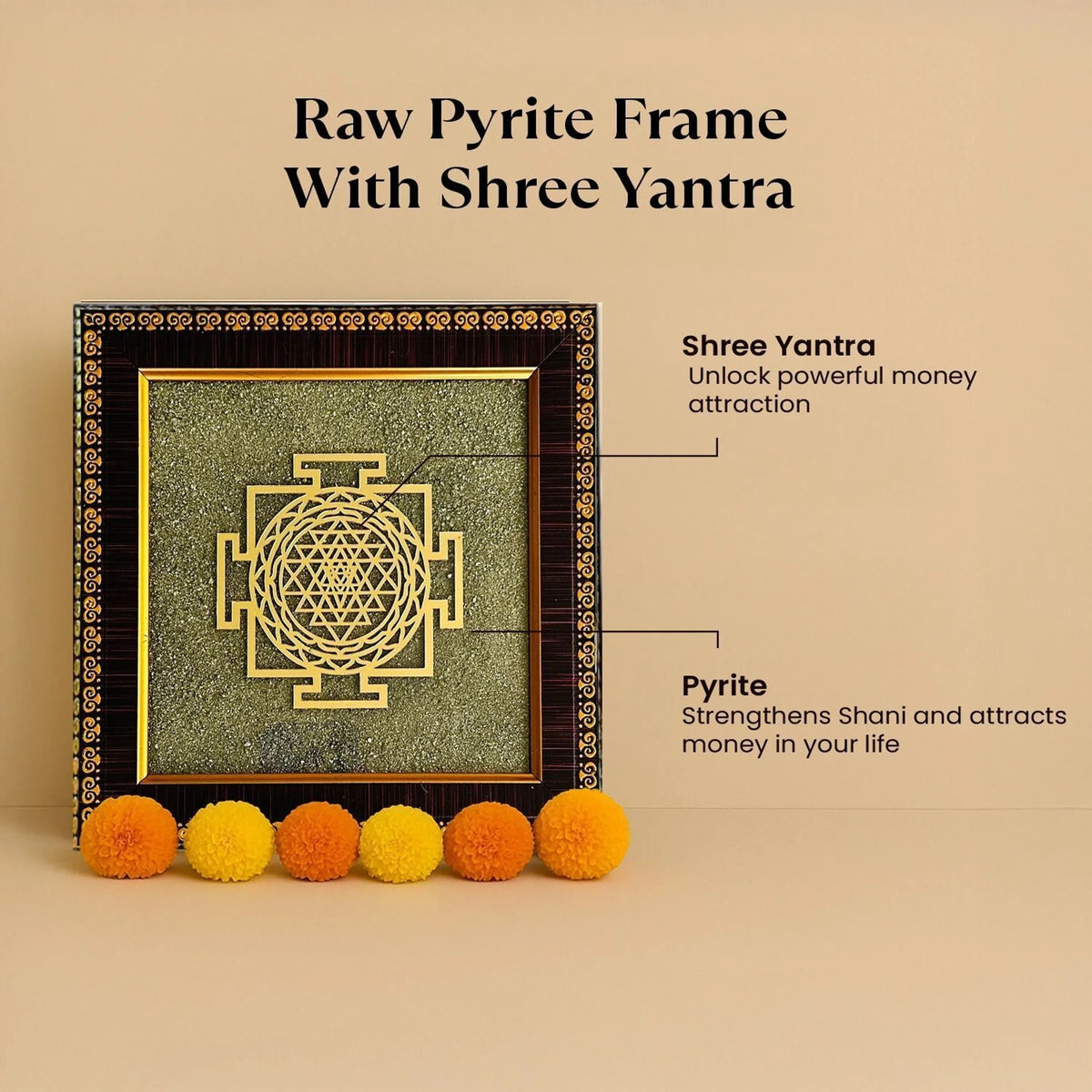 Shree Yantra on Pyrite Frame for Vastu Protection and Prosperity