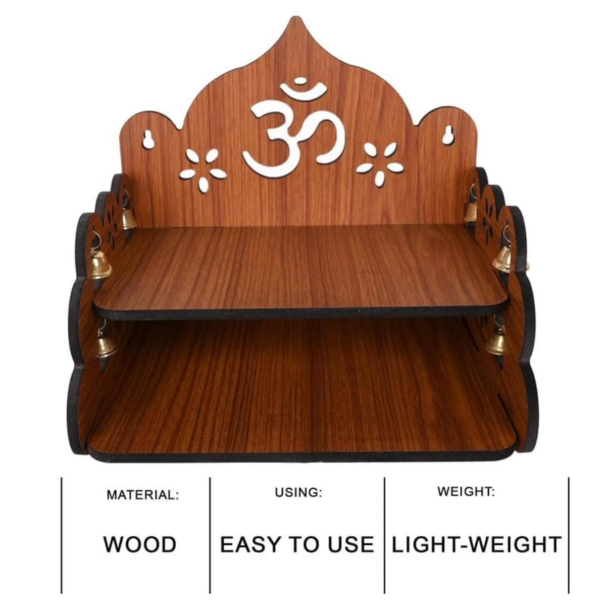 Wood Hand Crafted Om Pattern Home Temple made from brown fiberboard
