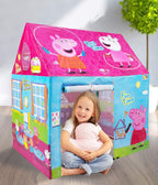 A colorful indoor tent house for kids set up in a living room for playtime