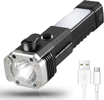 Rechargeable Car Rescue Flashlight with Window Hammer and Seat Belt Cutter
