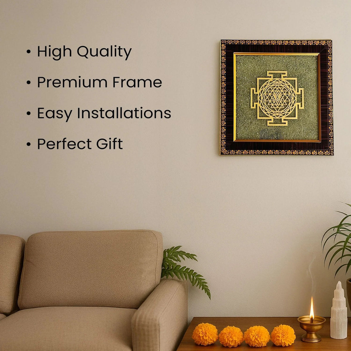 Shree Yantra on Pyrite Frame for Vastu Protection and Prosperity