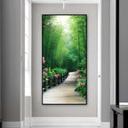 A vinyl canvas painting featuring a serene bamboo road for wall decoration