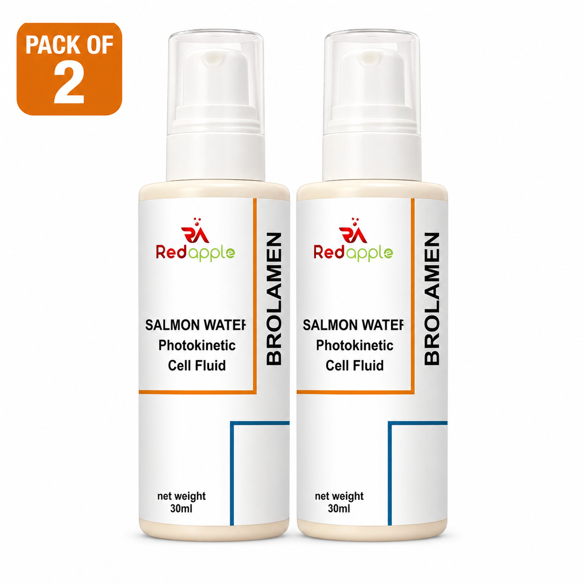 Two 30 ml bottles of Salmon Water arranged side by side