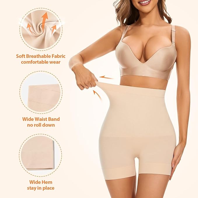 A pack of two beige short shapewear pieces made from a soft cotton blend fabric.