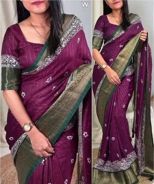 Stylish Dola silk zari saree with matching unstitched blouse piece