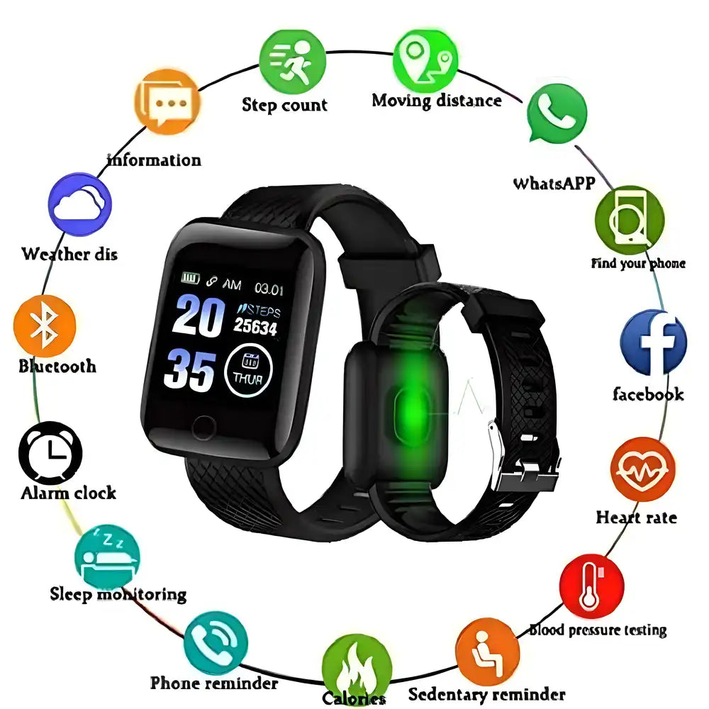 D 116 Smart Fitness Band with wrist strap and digital display screen