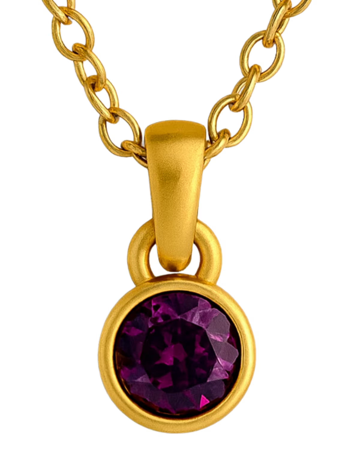 Alexandrite birthstone pendant on a gold plated chain against a plain background